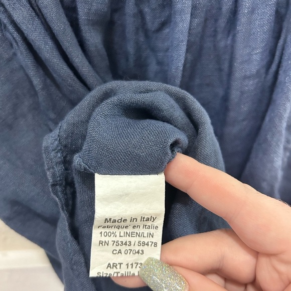 Terzo Millennio Navy Linen Tie Front Babydoll Tank Top Size L - Picture 6 of 8